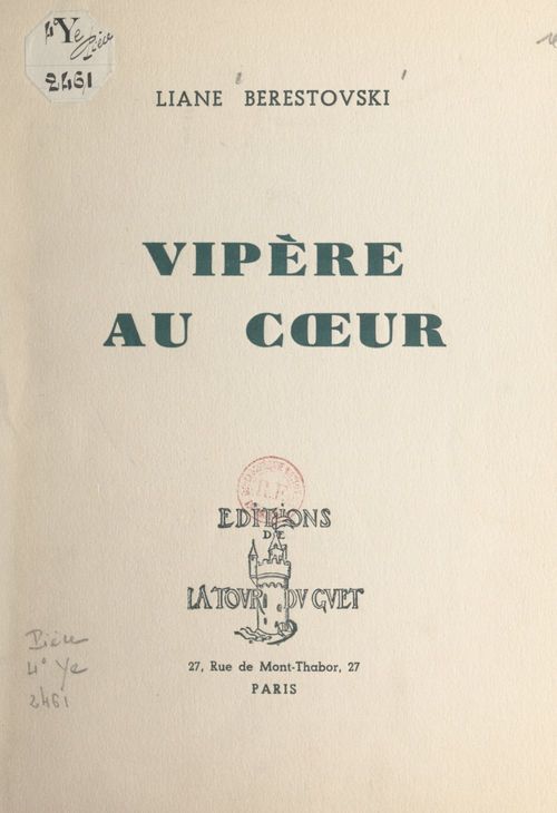 Couverture ebook de Vipère au coeur, de Liane Berestovski