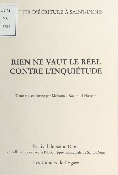 Couverture ebook de Rien ne vaut le réel contre l'inquiétude : Atelier d'écriture à Saint-Denis, de Muhammad Qasimi