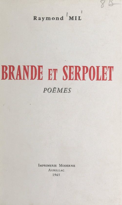 ebook cover of Brande et serpolet, by Raymond Mil
