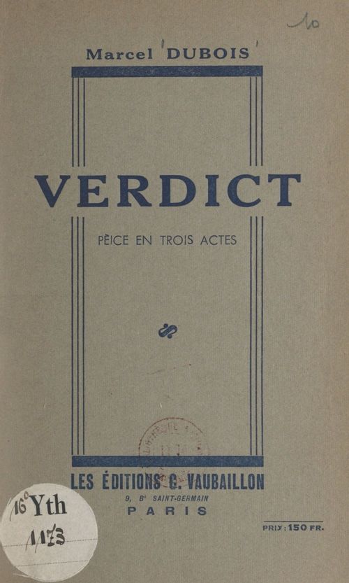 Couverture ebook de Verdict, de Marcel Dubois