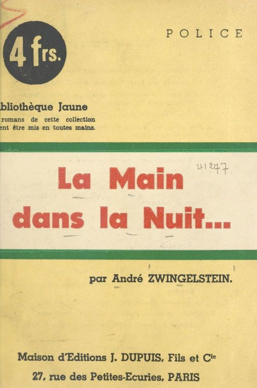 Couverture ebook de La main dans la nuit..., de Andre Zwingelstein