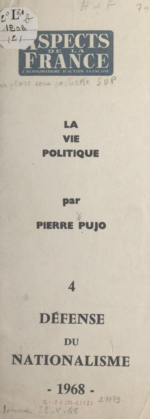 ebook cover of Aspects de la vie politique (4). Défense du nationalisme, by Pierre Pujo