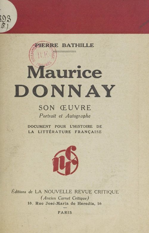 Couverture ebook de Maurice Donnay, de Pierre Bathille