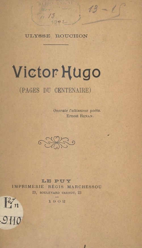 Couverture ebook de Victor Hugo, de Ulysse Rouchon