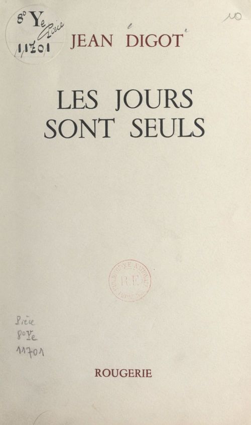 Couverture ebook de Les jours sont seuls, de Jean Digot