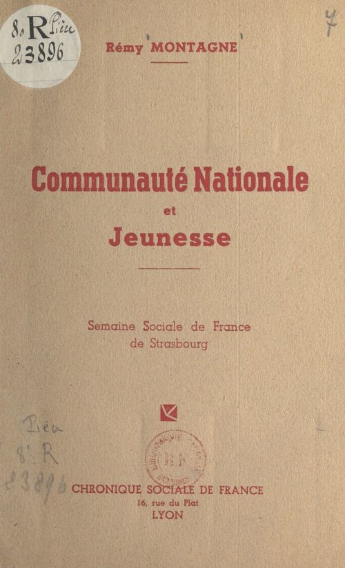ebook cover of Communauté nationale et jeunesse, by Remy Montagne