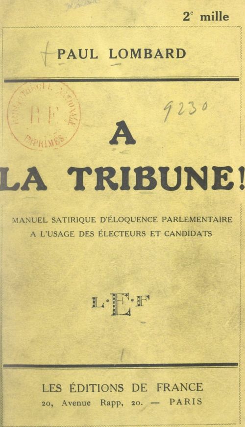 Couverture ebook de À la Tribune !, de Paul Lombard