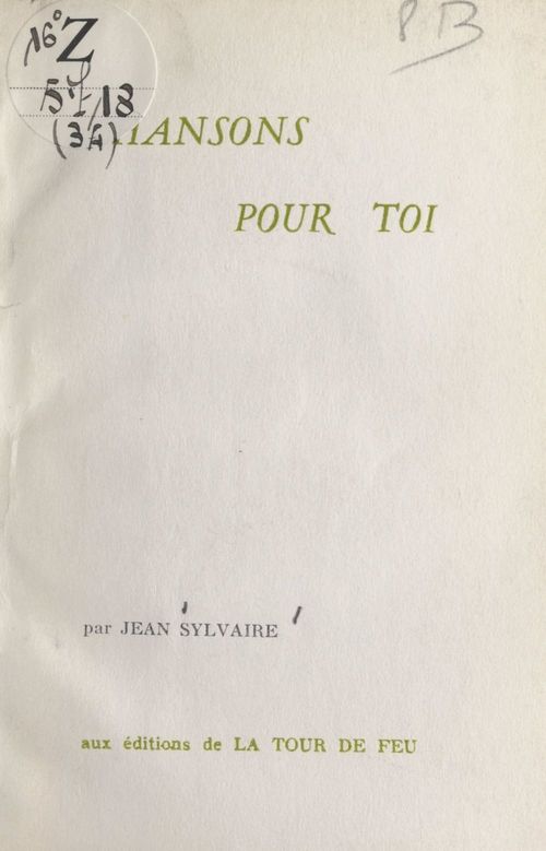 Couverture ebook de Chansons pour toi, de Jean Sylvaire