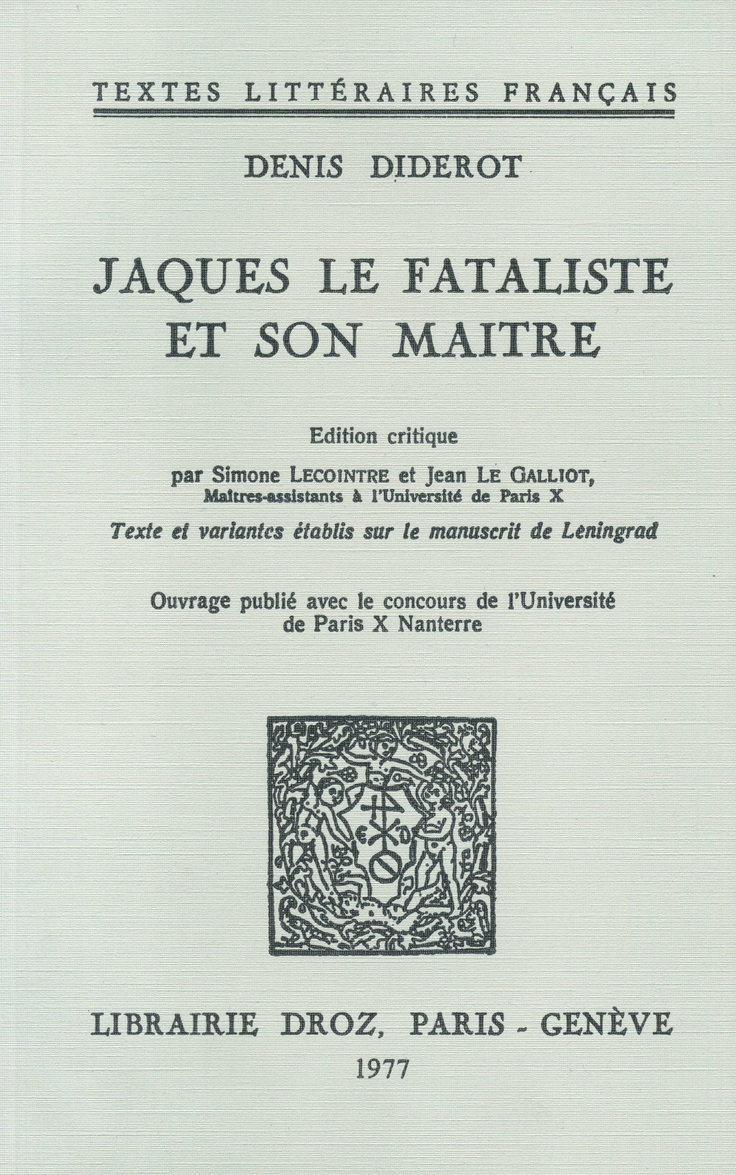 Couverture ebook de Jacques le fataliste et son maître, de Denis Diderot