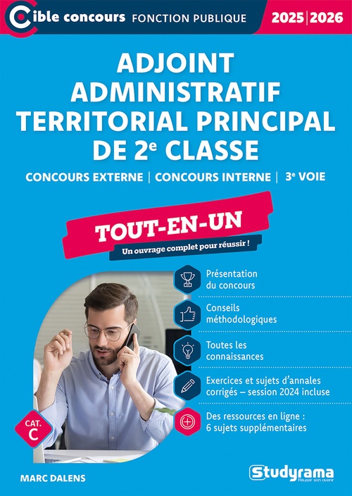 Couverture ebook de Adjoint administratif territorial principal de 2e classe - Tout-en-un - Catégorie C - Concours 2025-2026, de Marc Dalens