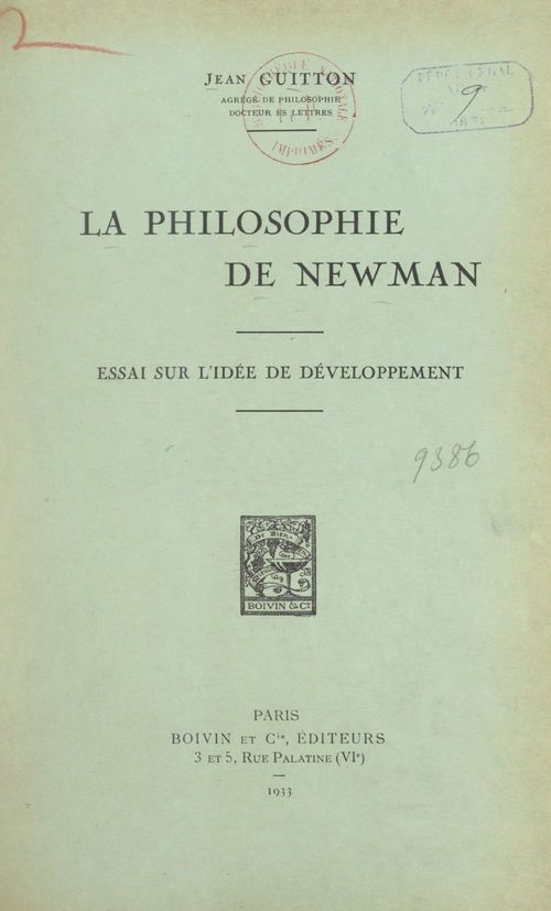 Couverture ebook de La philosophie de Newman, de Jean Guitton