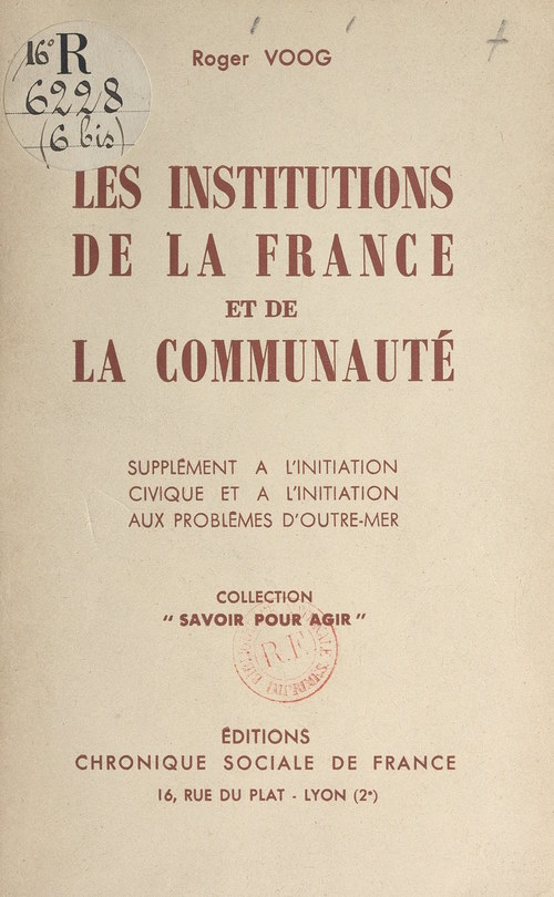 ebook cover of Les institutions de la France et de la communauté, by Roger Voog