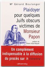 Couverture ebook de Plaidoyer pour quelques Juifs obscurs victimes de Monsieur Papon, de Maître Gérard Boulanger