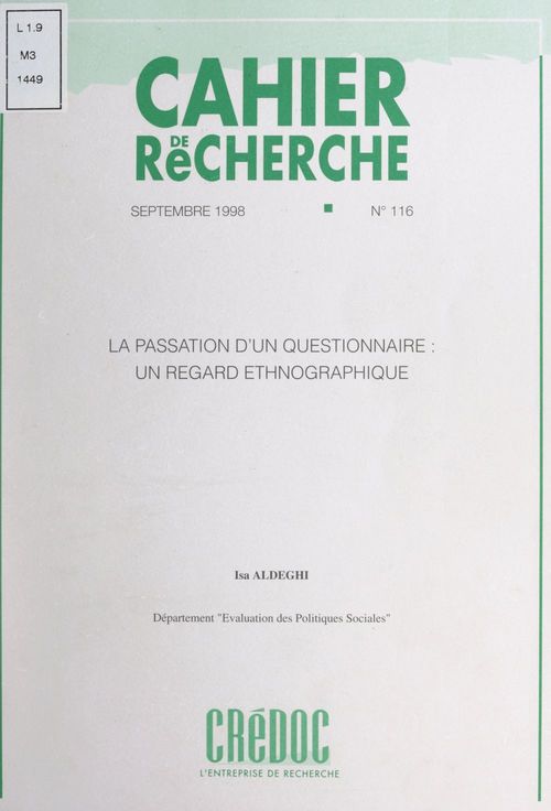 Couverture ebook de La passation d'un questionnaire, de Isa Aldeghi