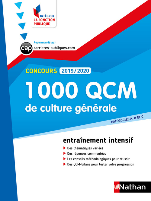 ebook cover of 1000 QCM de culture générale - Catégorie A, B et C - Intégrer la fonction publique - 2019/2020, by Pascal Joly