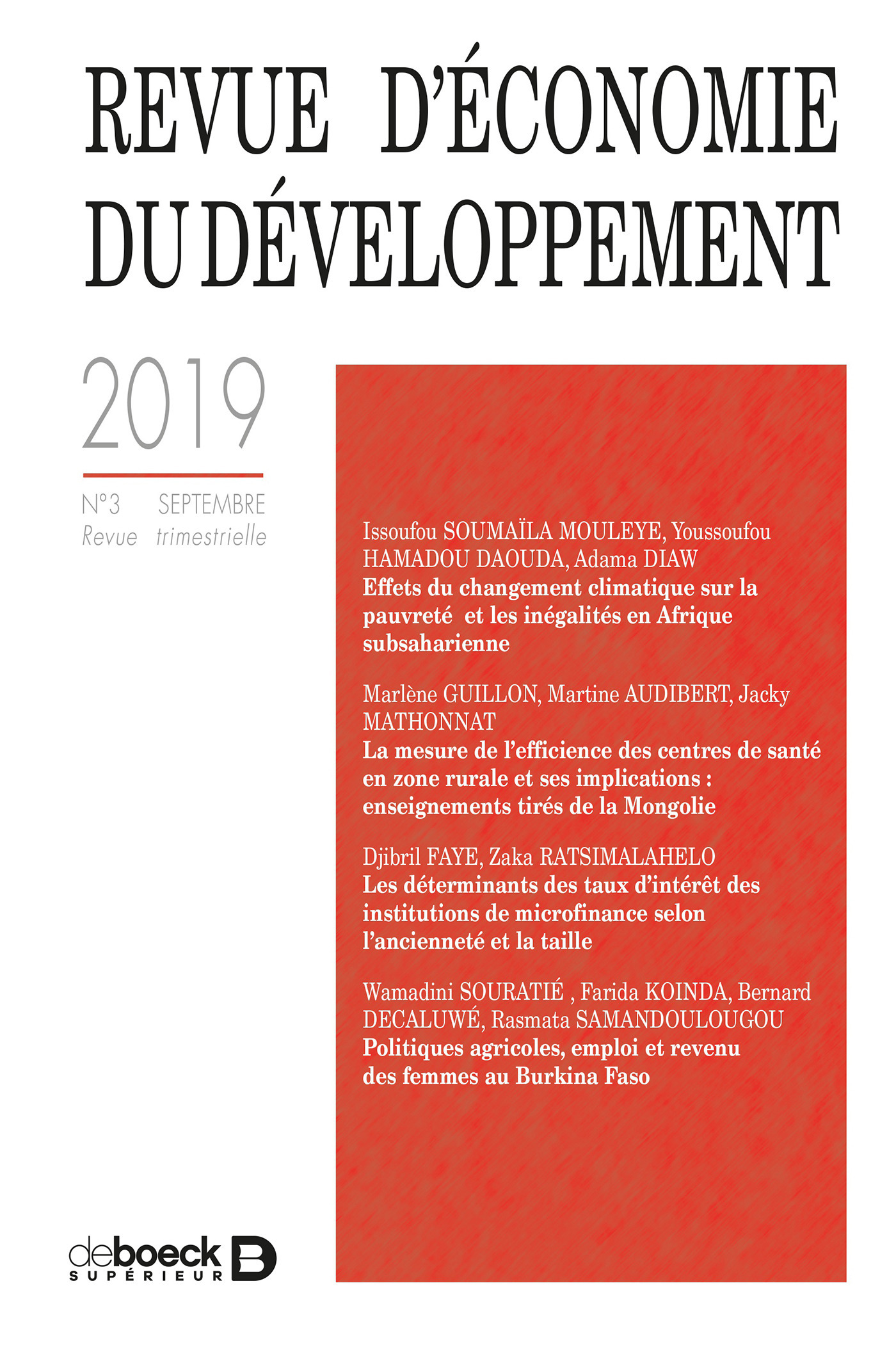 Couverture ebook de Revue d'économie du développement, de Collectif
