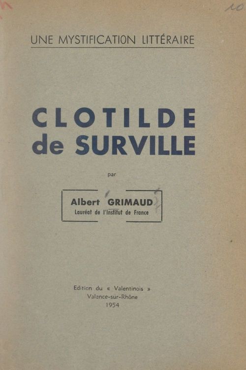 ebook cover of Une mystification littéraire : Clotilde de Surville, by Albert Grimaud