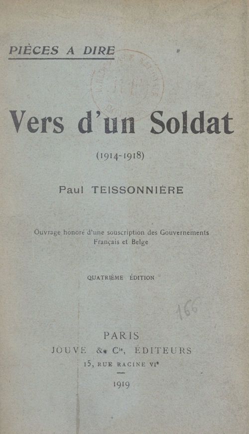 Couverture ebook de Vers d'un soldat (1914-1918), de Paul Teissonniere