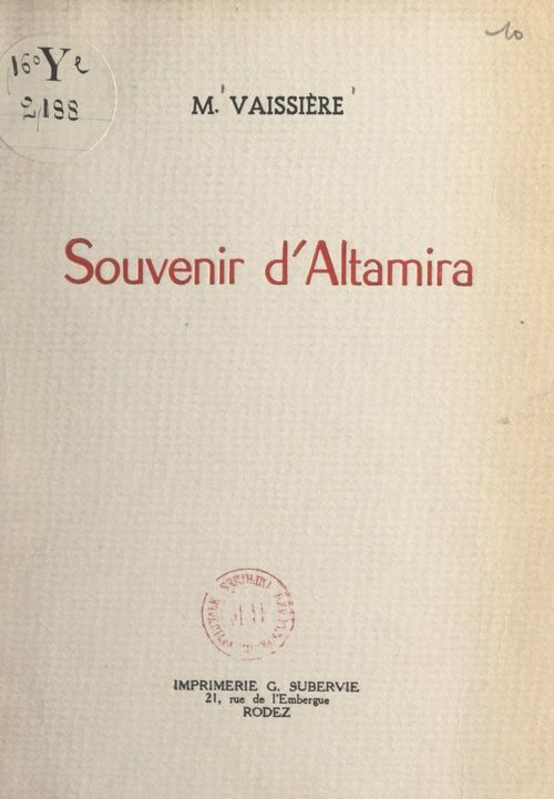 Couverture ebook de Souvenir d'Altamira, de Marie-Louise Vaissiere