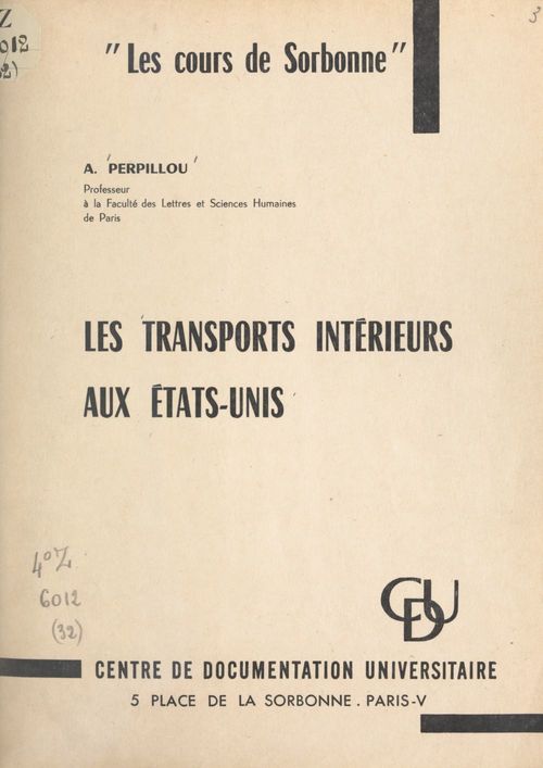 Couverture ebook de Les transports intérieurs aux États-Unis, de Aime Perpillou
