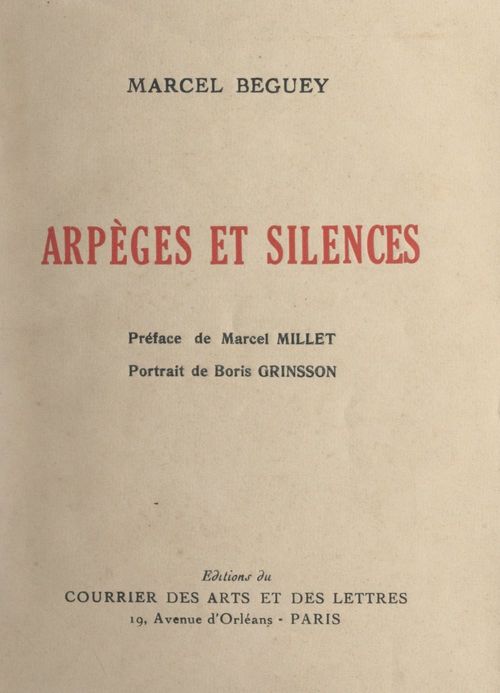 Couverture ebook de Arpèges et silences, de Marcel Beguey