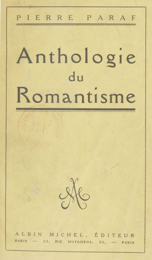 ebook cover of Anthologie du romantisme, by Pierre Paraf