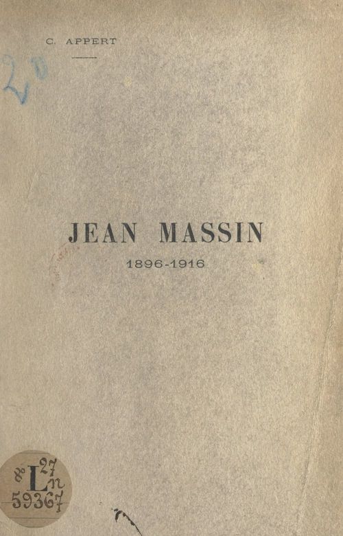ebook cover of Jean Massin, 1896-1916, by Claude Appert