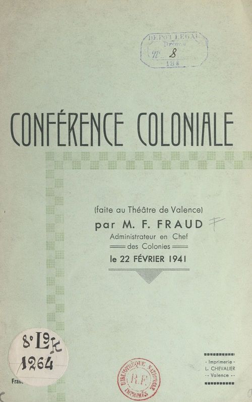 Couverture ebook de Conférence coloniale, de Flavien Fraud