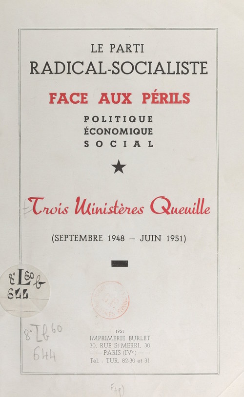 Couverture ebook de Le Parti radical-socialiste face aux périls politique, économique, social, de Parti Radical