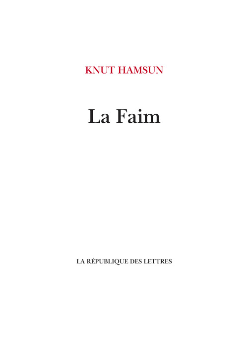 ebook cover of La Faim, by Knut Hamsun