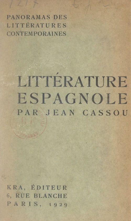 ebook cover of Panorama de la littérature espagnole contemporaine, by Jean Cassou