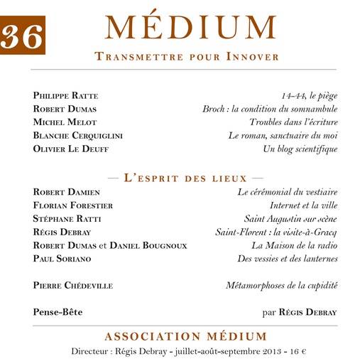 Couverture ebook de L'esprit des lieux (Médium n°36, juillet-septembre 2013), de Collectif