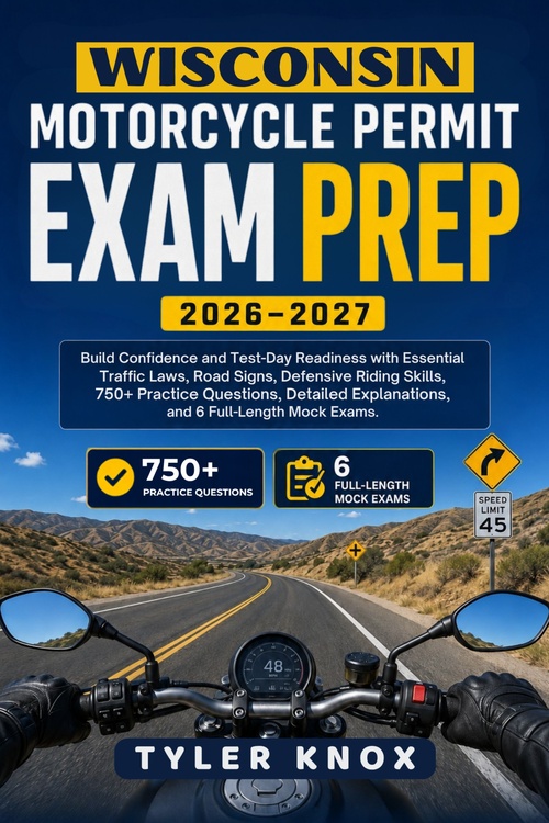ebook cover of WISCONSIN  MOTORCYCLE PERMIT EXAM PREP 2026-2027, by Tyler Knox