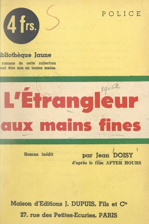 Couverture ebook de L'étrangleur aux mains fines, de Jean Doisy