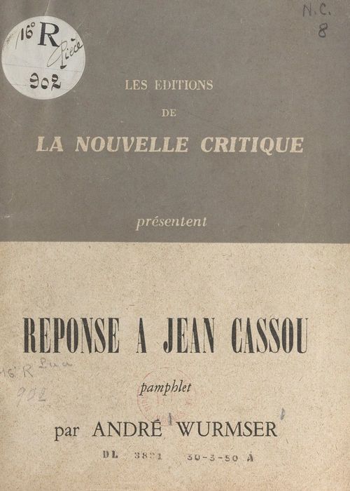 Couverture ebook de Réponse à Jean Cassou, de Andre Wurmser