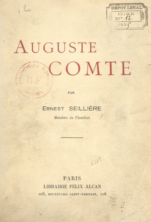 ebook cover of Auguste Comte, by Ernest Seilliere