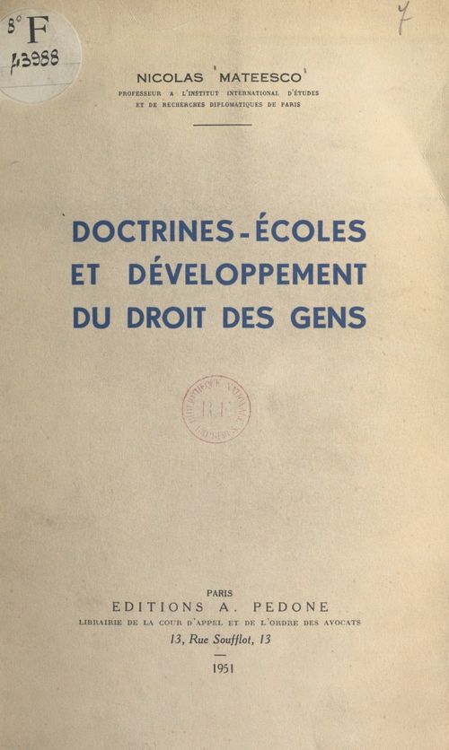 ebook cover of Doctrines-écoles et développement du droit des gens, by Nicolas Mateesco