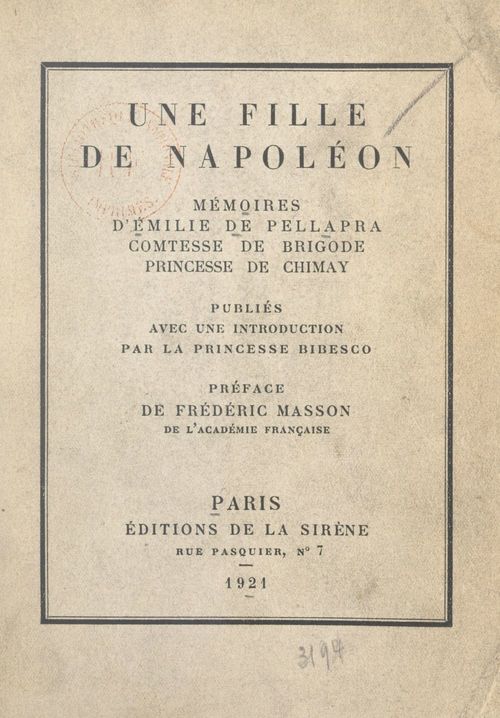 Couverture ebook de Une fille de Napoléon, de Emilie De Pellapra