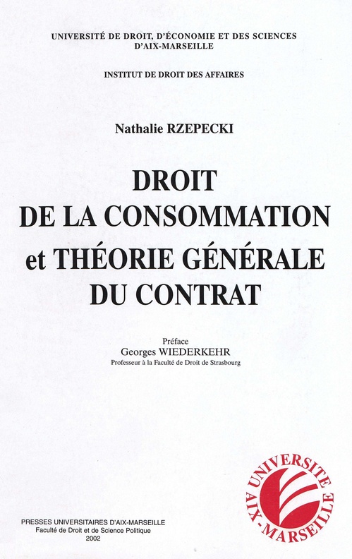 Couverture ebook de Droit de la consommation et théorie générale du contrat, de Nathalie Rzepecki
