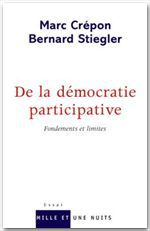 Couverture ebook de De la démocratie participative, de Crepon/Stiegler