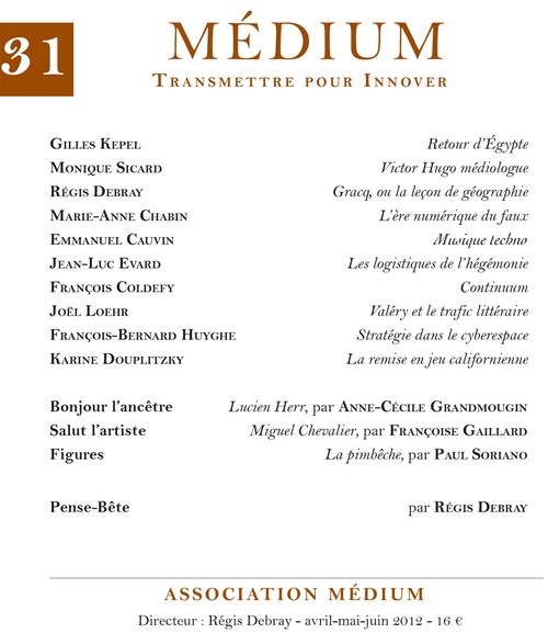 Couverture ebook de Médium n°31, avril-juin 2012, de Collectif