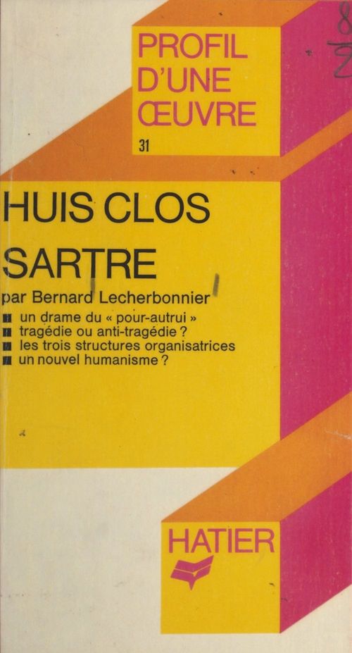 Couverture ebook de Huis clos, Sartre, de Bernard Lecherbonnier