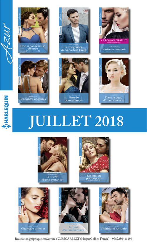 Couverture ebook de 11 romans Azur + 1 gratuit (n°3971 à 3981 - Juillet 2018), de Collectif