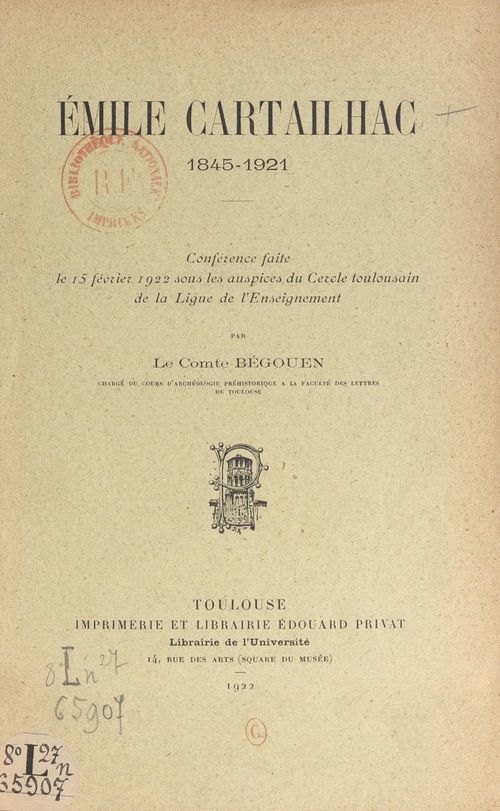 Couverture ebook de Émile Cartailhac, 1845-1921, de Henri Begouen