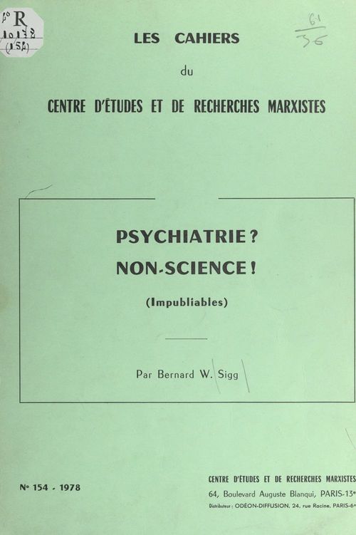 Couverture ebook de Psychiatrie ? non-science ! (impubliables), de Bernard W. Sigg