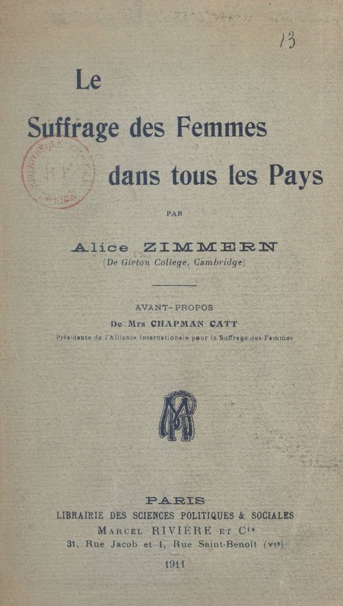 ebook cover of Le suffrage des femmes dans tous les pays, by Alice Zimmern