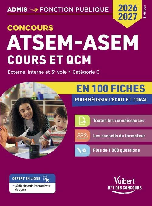 ebook cover of Concours ATSEM - ASEM en 100 fiches 2026-2027 - Cours et QCM, by Caroline Dubuis, Élodie Laplace