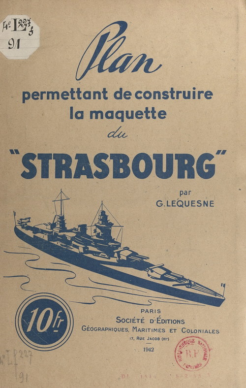 Couverture ebook de Plan permettant de construire la maquette du "Strasbourg", de Georges Lequesne