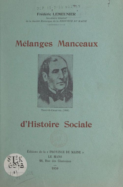 ebook cover of Mélanges manceaux d'histoire sociale, by Frederic Lemeunier