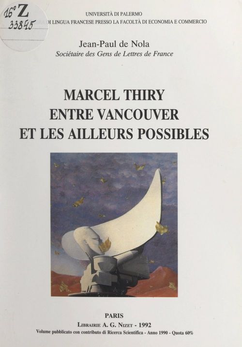 Couverture ebook de Marcel Thiry entre Vancouver et les ailleurs possibles, de Jean-Paul De Nola